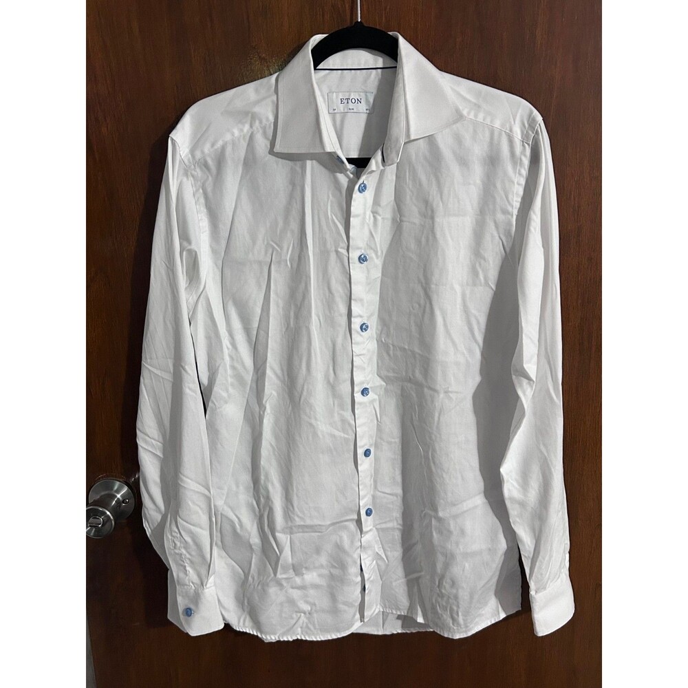 ETON Men's sz 15 1/2 39 SLIM Crisp White Long Sleeve Contrast Buttons Shirt
